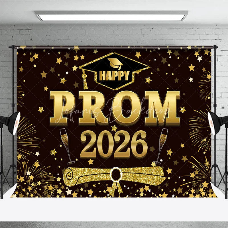 Lofaris Red Brown Gold Stars Happy Prom 2026 Grad Backdrop