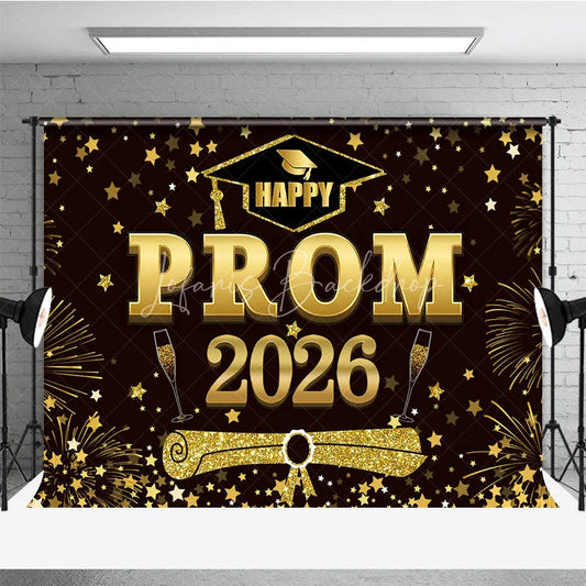 Lofaris Red Brown Gold Stars Happy Prom 2026 Grad Backdrop
