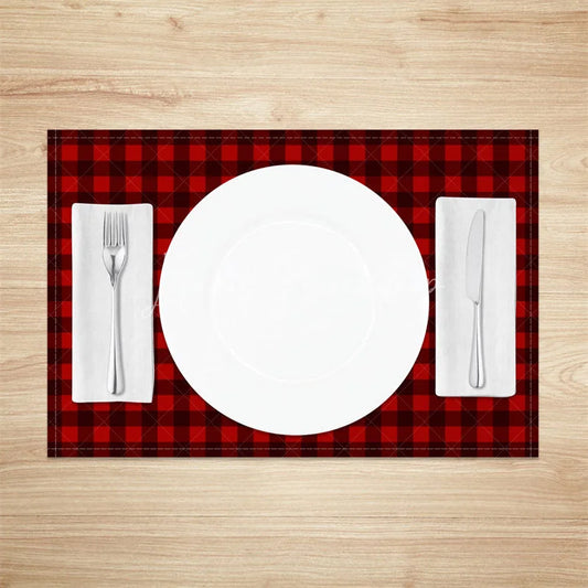 Lofaris Red Buffalo Plaid Set of 4 Placemats Dark Farmhouse Check Rustic Holiday Christmas Table Mats