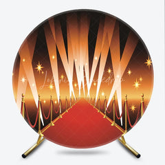 Lofaris Red Carpet Hollywood Round Backdrop VIP Runway with Spotlights and Stars Background Awards Night Birthday Party Decor