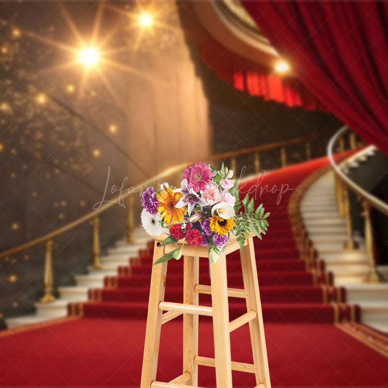 Lofaris Red Carpet Stage Lights Steps Shiny Welcome Backdrop