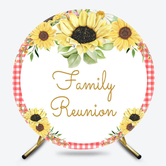 Lofaris Red Checkered Sunflower Round Family Reunion Backdrop