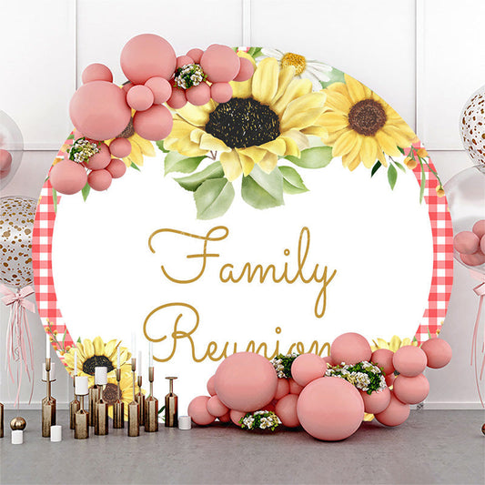 Lofaris Red Checkered Sunflower Round Family Reunion Backdrop