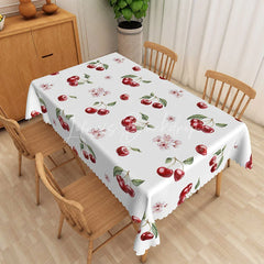 Lofaris Red Cherry and Blossom Rectangle Tablecloth Sweet Fruit Floral Table Cover Farmhouse Kitchen Decor