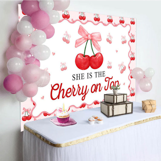 Lofaris Red Cherry On Top Pink Bow Gender Reveal Backdrop