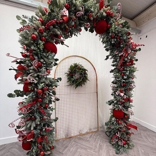 Lofaris Red Christmas Garland Arch Classic Artificial Pine Foliage with Baubles Festive Holiday Decor for Home and Party