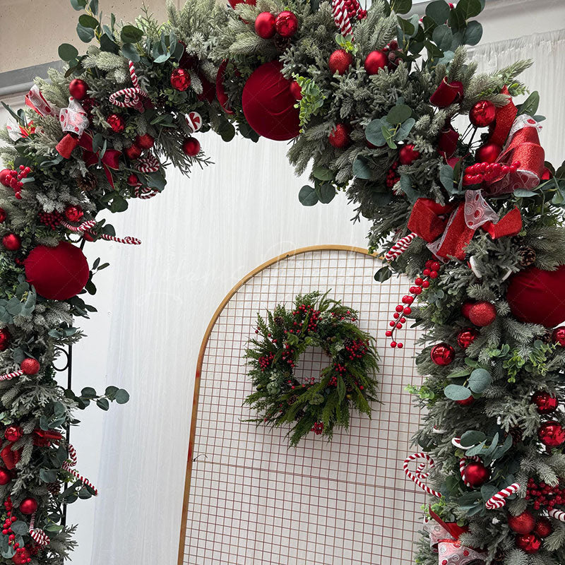 Lofaris Red Christmas Garland Arch Classic Artificial Pine Foliage with Baubles Festive Holiday Decor for Home and Party