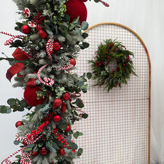 Lofaris Red Christmas Garland Arch Classic Artificial Pine Foliage with Baubles Festive Holiday Decor for Home and Party