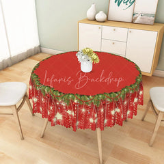 Lofaris Red Christmas Round Tablecloth with Sparkling Star Border Simple and Elegant Holiday Dining Table Decor