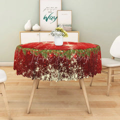 Lofaris Red Christmas Round Tablecloth with Sparkling Stars and Garland Border Festive Holiday Dining Table Decor