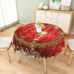 Lofaris Red Christmas Round Tablecloth with Sparkling Stars and Garland Border Festive Holiday Dining Table Decor