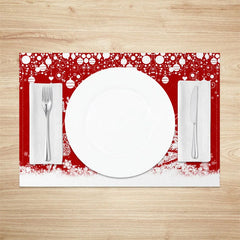 Lofaris Red Christmas Set of 4 Placemats White Lace Reindeer Xmas Tree Winter Holiday Table Mats Decor