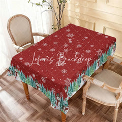 Lofaris Red Christmas Snowman and Pine Tree Rectangle Tablecloth Winter Snowflake Holiday Party Decoration