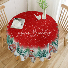 Lofaris Red Christmas Winter Wonderland Round Tablecloth featuring Snowflakes Pine Trees Houses and Snowmen Decor