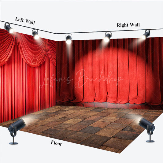 Lofaris Red Curtain Spotlight Stage Photo Room Set Backdrop