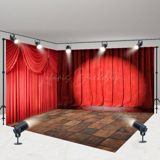 Lofaris Red Curtain Spotlight Stage Photo Room Set Backdrop