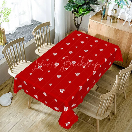 Lofaris Red Doodle Heart Outline Rectangle Tablecloth White Sketchy Love Pattern Romantic Valentine Kitchen Decor