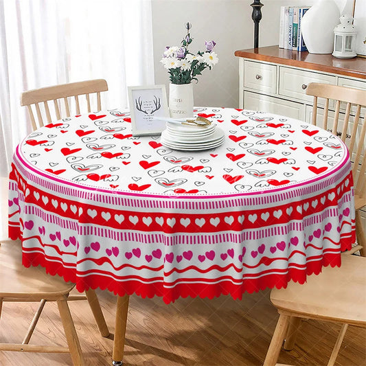 Lofaris Red Doodle Heart Wing Round Tablecloth Cute Sketch Love Pattern Table Cover for Valentine