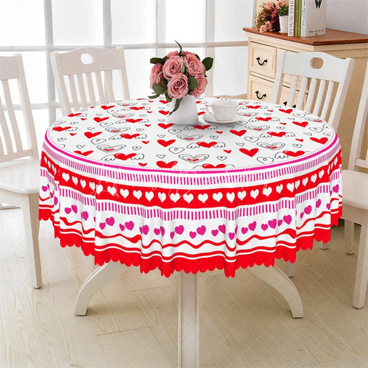 Lofaris Red Doodle Heart Wing Round Tablecloth Cute Sketch Love Pattern Table Cover for Valentine