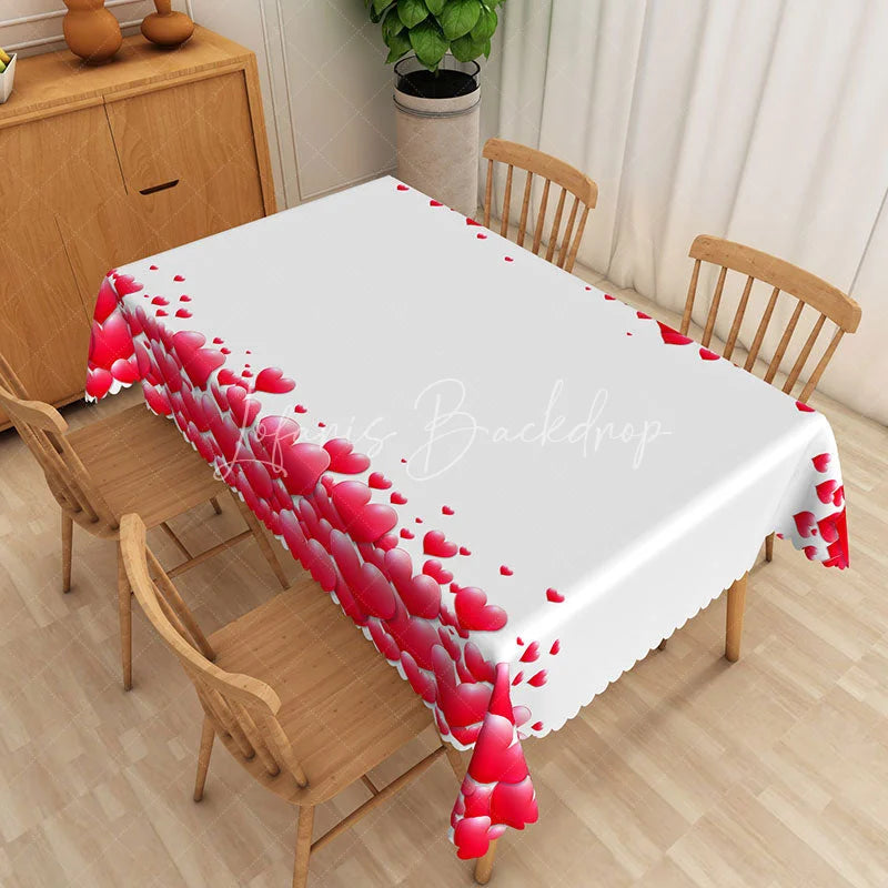 Lofaris Red Falling Heart Petals Rectangle Tablecloth Romantic Valentine Border Table Cover Anniversary Dinner Home Decor