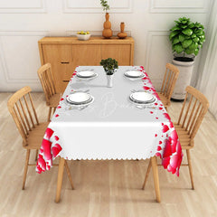 Lofaris Red Falling Heart Petals Rectangle Tablecloth Romantic Valentine Border Table Cover Anniversary Dinner Home Decor