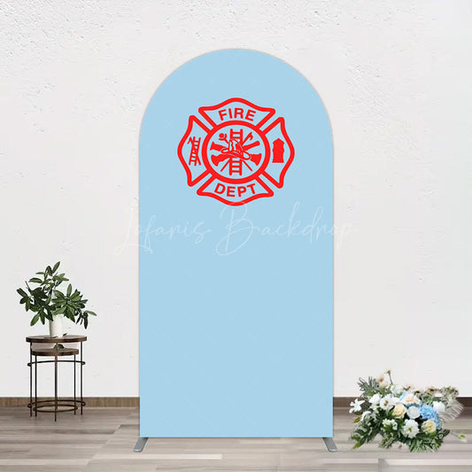 Lofaris Red Fire Department Logo Light Blue Arch Backdrop
