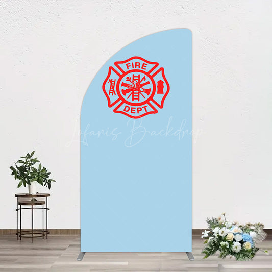 Lofaris Red Fire Department Logo Light Blue Half Moon Arch Backdrop