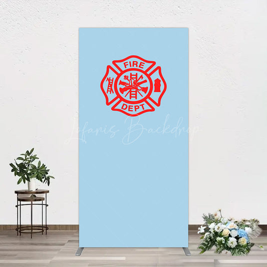 Lofaris Red Fire Department Logo Light Blue Rectangle Backdrop
