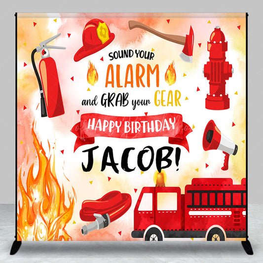 Lofaris Red Firefighting Custom Name Boy Birthday Backdrop
