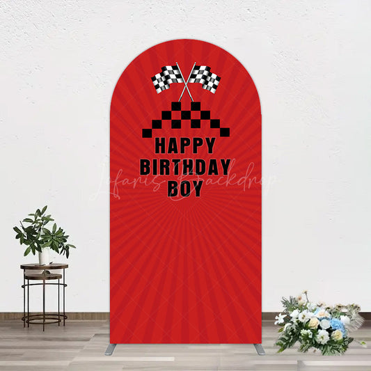 Lofaris Red Flag Racing Happy Birthday Boy Arch Backdrop