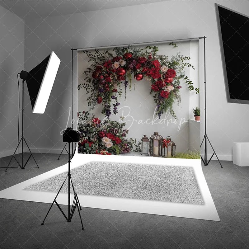 Lofaris Red Floral Valentine Backdrop Elegant Flower Arch Lantern Photography Background Romantic Wedding Anniversary Decoration
