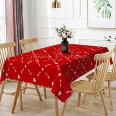 Lofaris Red Geometric Arrow Heart Rectangle Tablecloth White Diamond Grid Pattern Modern Valentine Home Decor