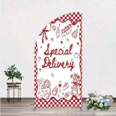 Lofaris Red Gingham Special Delivery Half Moon Arch Backdrop Pizza Baby Bottle and Cake Slice for Shower Party