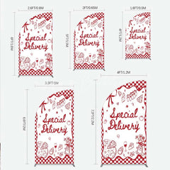Lofaris Red Gingham Special Delivery Half Moon Arch Backdrop Pizza Baby Bottle and Cake Slice for Shower Party
