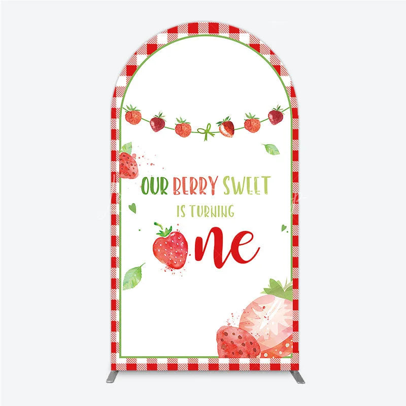 Lofaris Red Gingham Strawberry Berry Sweet is Turning One Arch Backdrop Kit First Birthday Party Decor
