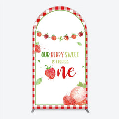 Lofaris Red Gingham Strawberry Berry Sweet is Turning One Arch Backdrop Kit First Birthday Party Decor