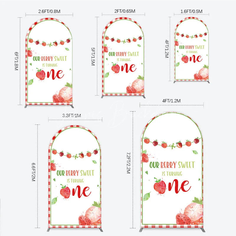 Lofaris Red Gingham Strawberry Berry Sweet is Turning One Arch Backdrop Kit First Birthday Party Decor