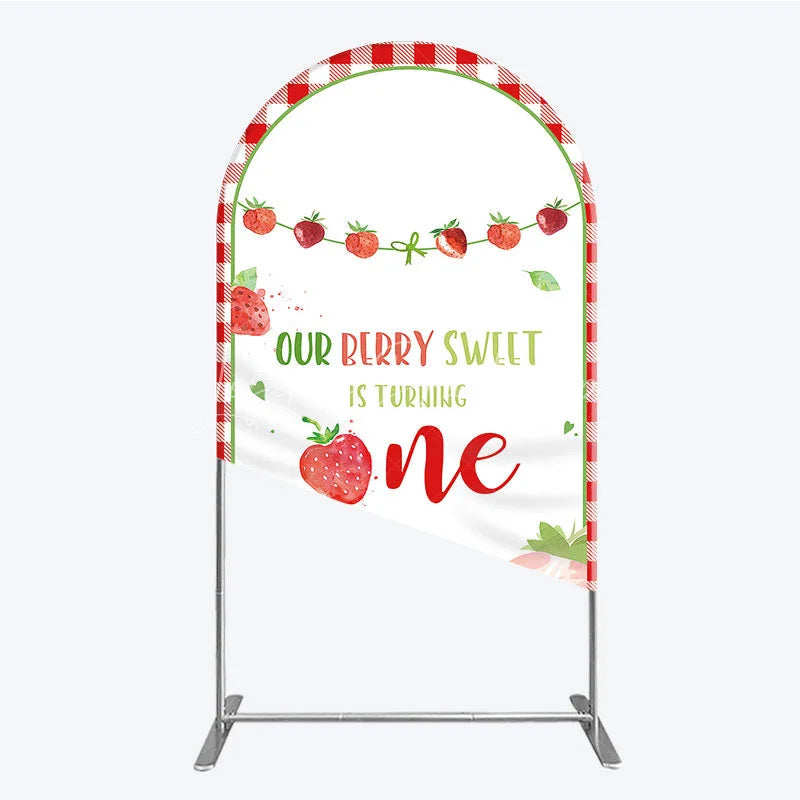 Lofaris Red Gingham Strawberry Berry Sweet is Turning One Arch Backdrop Kit First Birthday Party Decor