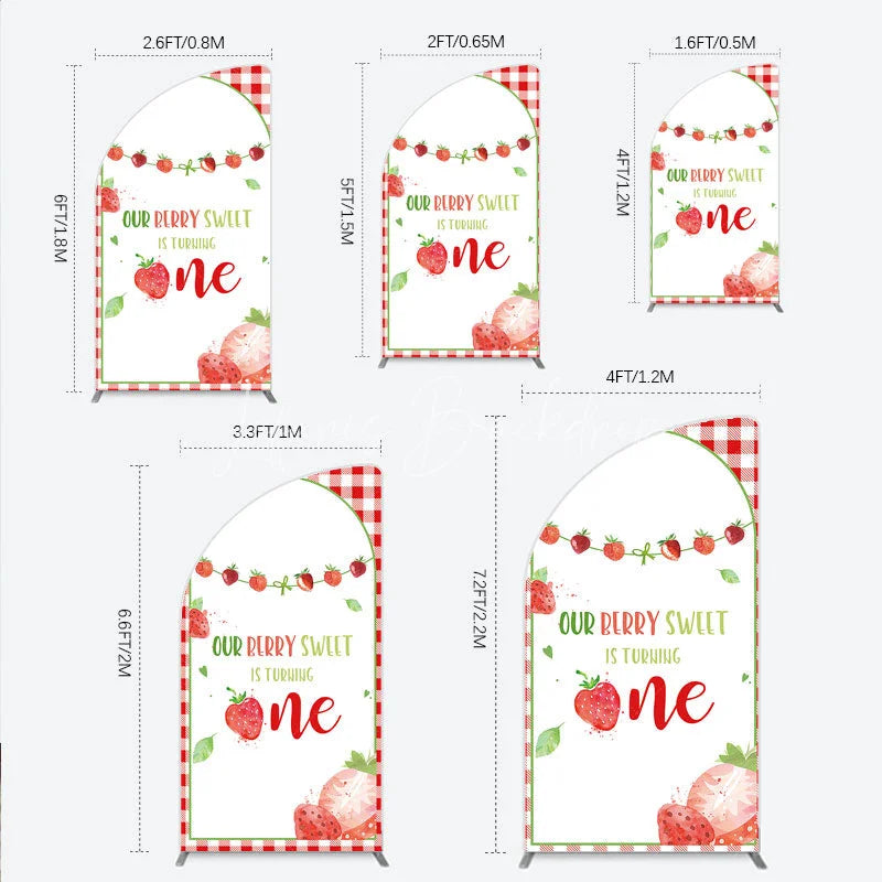 Lofaris Red Gingham Strawberry Berry Sweet is Turning One Half Moon Arch Backdrop Kit First Birthday Party Decor
