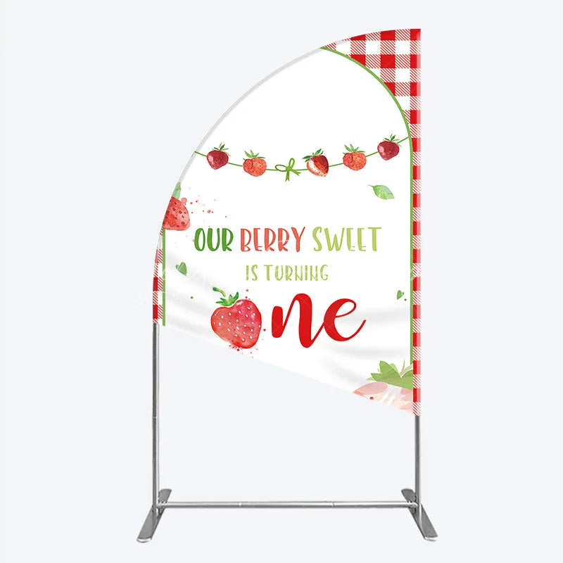 Lofaris Red Gingham Strawberry Berry Sweet is Turning One Half Moon Arch Backdrop Kit First Birthday Party Decor