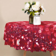 Lofaris Red Glitter Bokeh Heart Round Tablecloth Sparkle Love Pattern Table Cover for Wedding