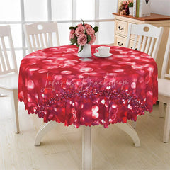 Lofaris Red Glitter Bokeh Heart Round Tablecloth Sparkle Love Pattern Table Cover for Wedding
