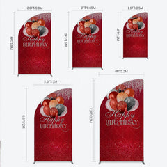 Lofaris Red Glitter Happy Birthday Balloons Half Moon Arch Backdrop Elegant Celebration Party Decor for Photography.