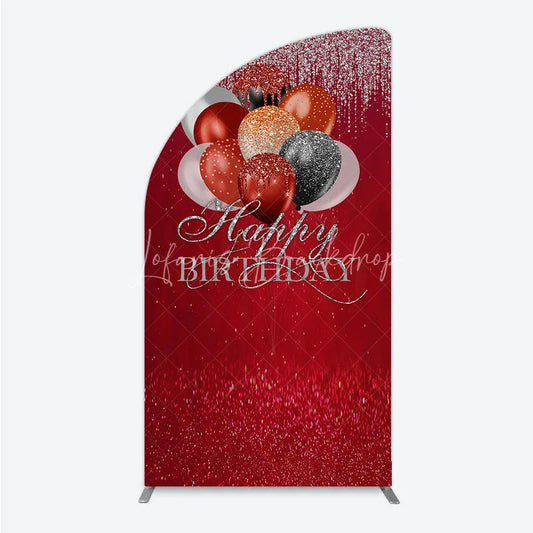 Lofaris Red Glitter Happy Birthday Balloons Half Moon Arch Backdrop Elegant Celebration Party Decor for Photography.
