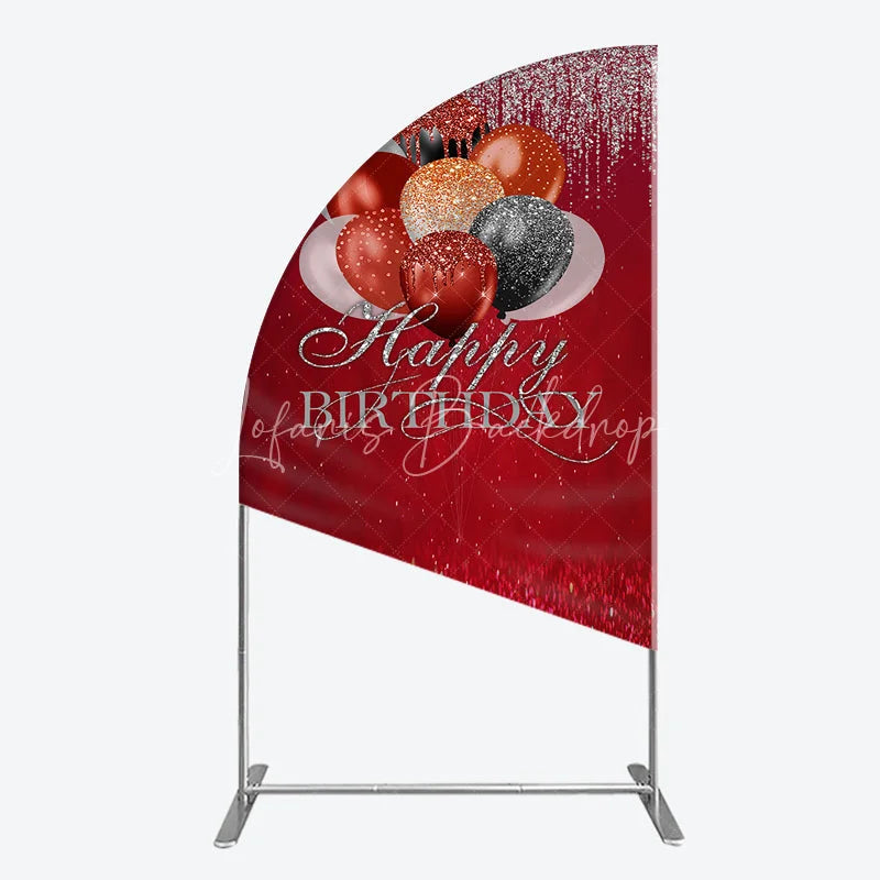 Lofaris Red Glitter Happy Birthday Balloons Half Moon Arch Backdrop Elegant Celebration Party Decor for Photography.