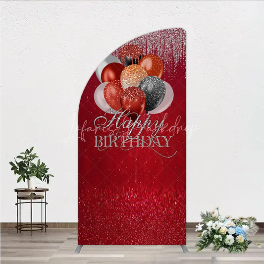 Lofaris Red Glitter Happy Birthday Balloons Half Moon Arch Backdrop Elegant Celebration Party Decor for Photography.