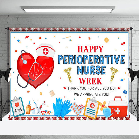 Lofaris Red Glitter Happy Perioperative Nurse Week Backdrop