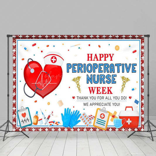 Lofaris Red Glitter Happy Perioperative Nurse Week Backdrop