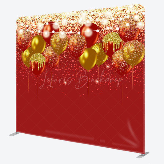 Lofaris Red Gold Glitter Lighted Balloons Square Backdrop