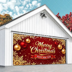 Lofaris Red Gold Glitter Merry Christmas Happy New Year Garage Door Banner Snowflake Ornament Holiday Decor
